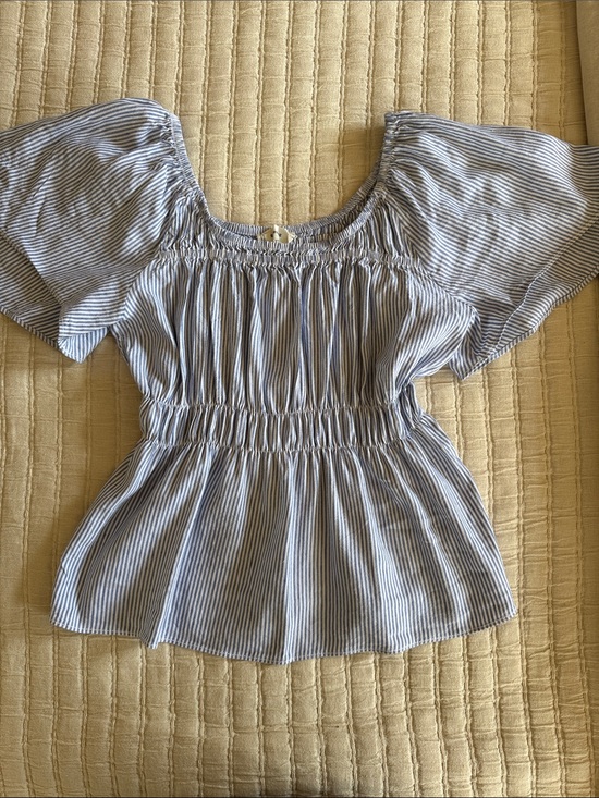 Everlane Tops - Everlane Blue and White Striped Smocked Flutter Sleeve Top
